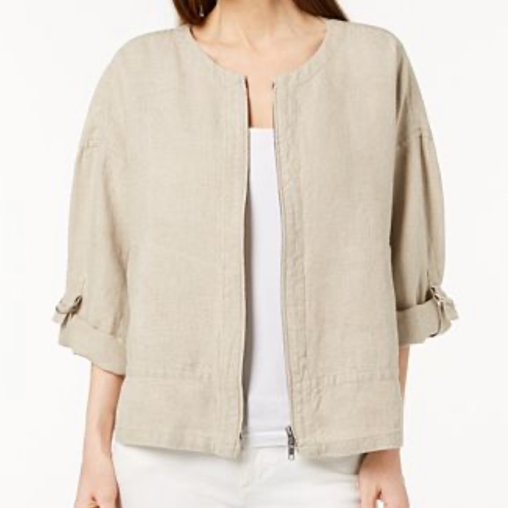 Eileen Fisher black linen utility jacket small